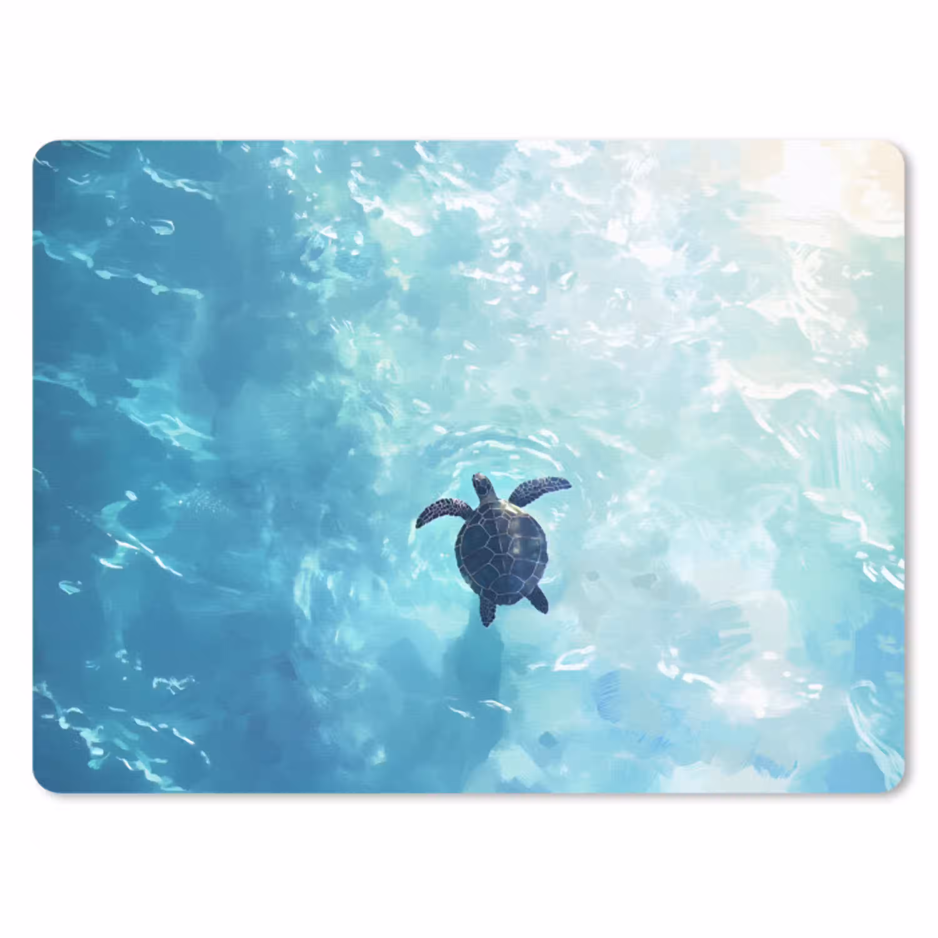 Schildpad - Zee - Blauw - Schittering muismat rubber klein -3d