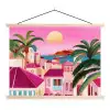 Stad - Roze - Palmbomen textielposter latten blank klein -3d