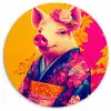 Varken - Bloemkroon - Kimono - Abstract Wandcirkel plexiglas klein -3d