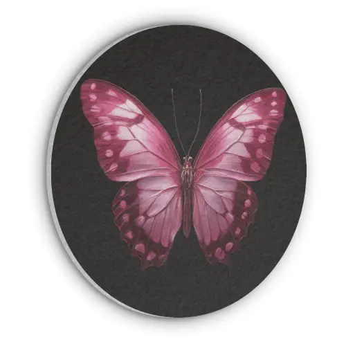 Vlinder - Fuchsia - Grafisch Akoestische PET Vilt - Rond klein -3d