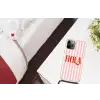 Hola - Quote -  Strepen - Pastel - Roze - Rood - Wit Hoesje iPhone 12 Pro met koord klein -kamer
