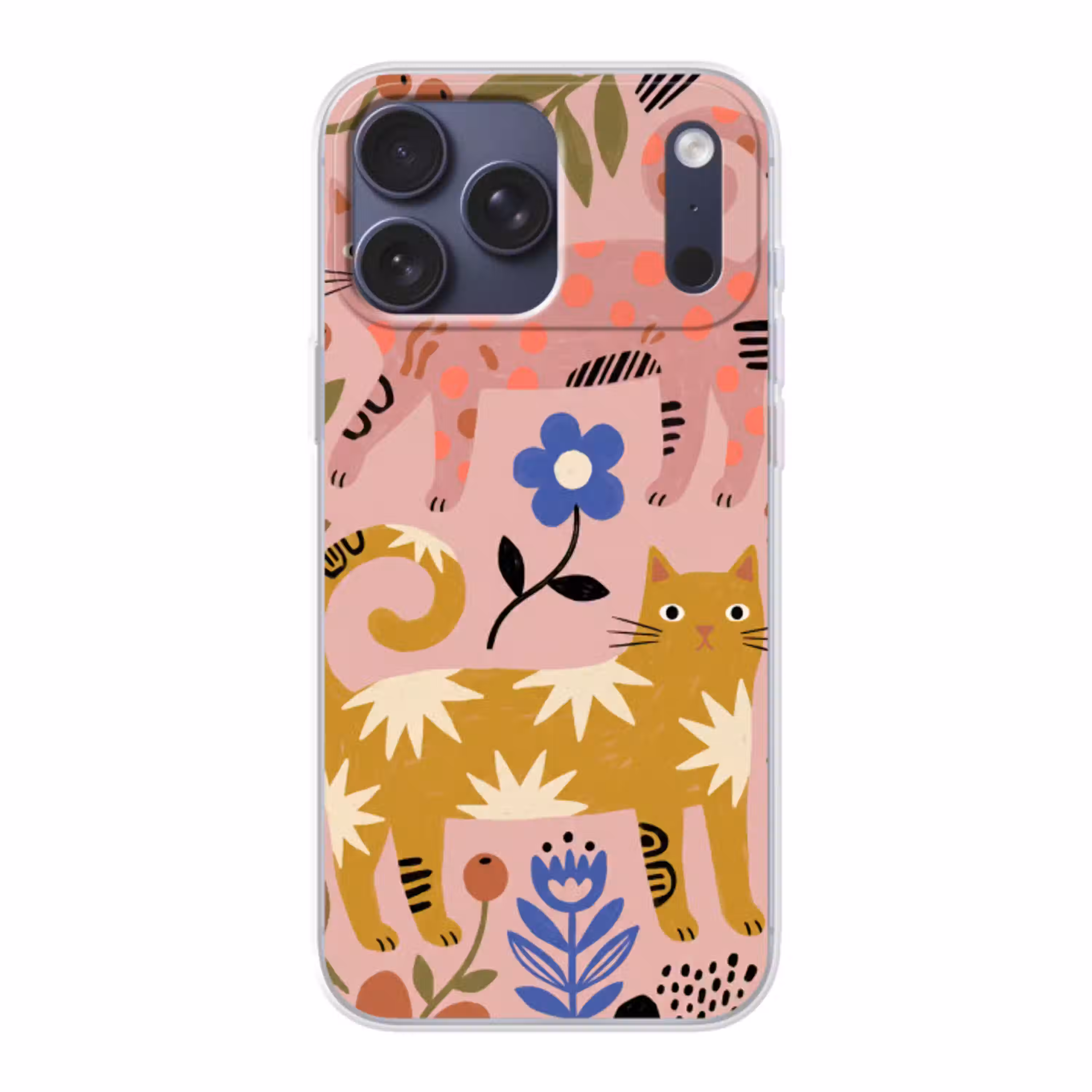 Kat - Bloemen - Dieren - Modern - Roze Telefoonhoesje iPhone 17 Pro Max klein -3d