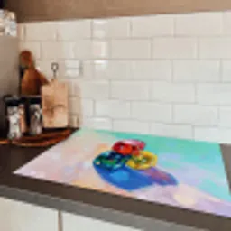 Dobbelstenen - Kleurrijk - Getallen - Stipjes Inductie beschermer vinyl 3mm klein -sfeer3