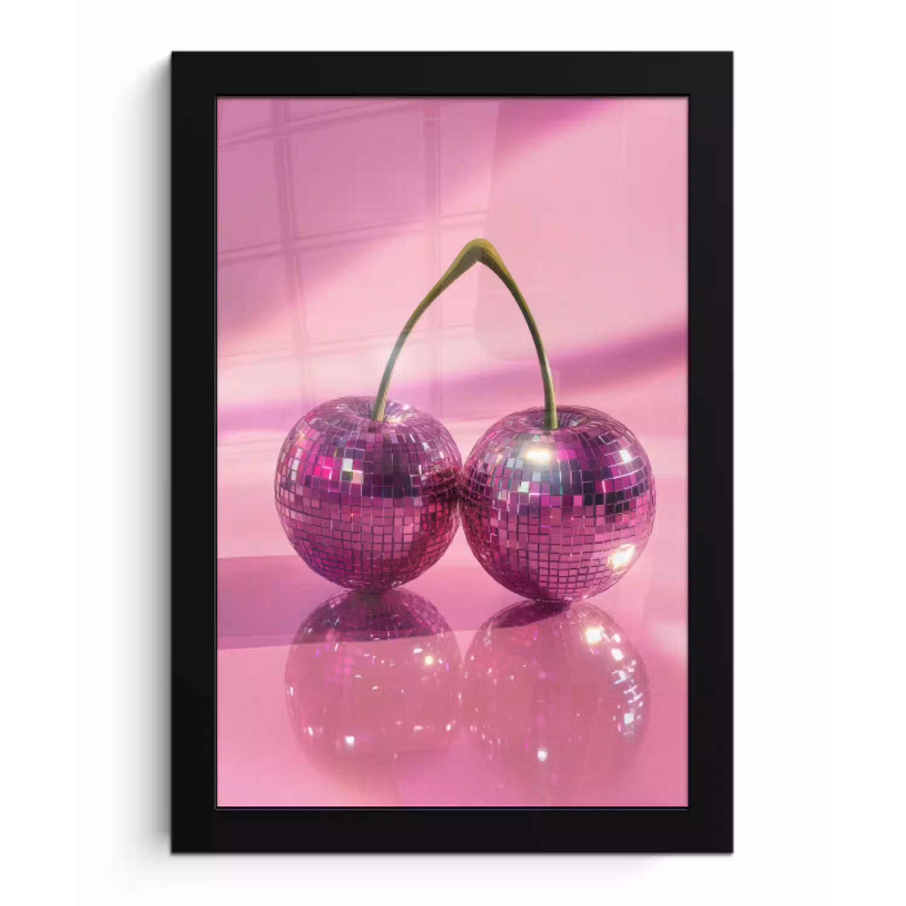 Glitter - Discobol - Roze - Kersen fotolijst zwart zonder passe partout klein -3d