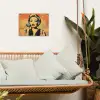 Retro - Vrouw - Koptelefoon - Oranje tuinposter los doek klein -sfeer7