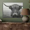 Schotse hooglander - Zwart - Wit - Gras PET vilt klein -sfeer2