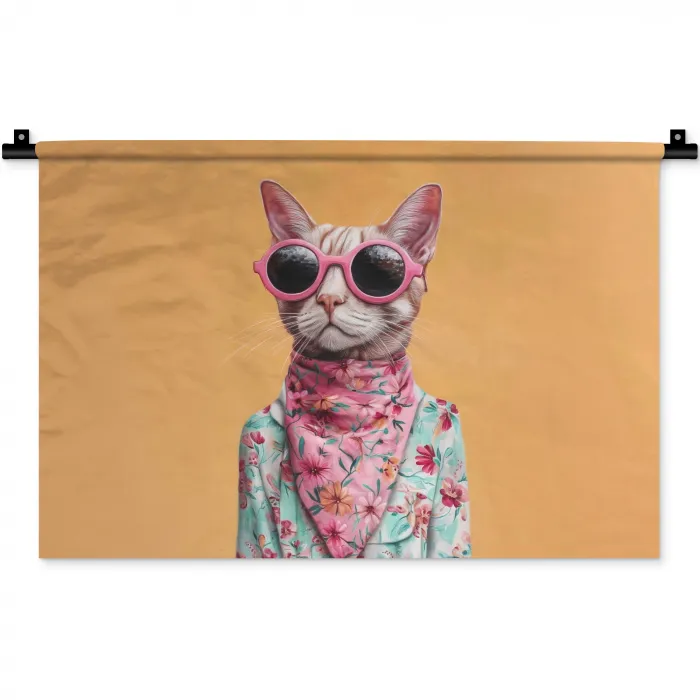 Zonnebril - Kat - Sjaal - Bloemen Wandkleed katoen klein -zz3d