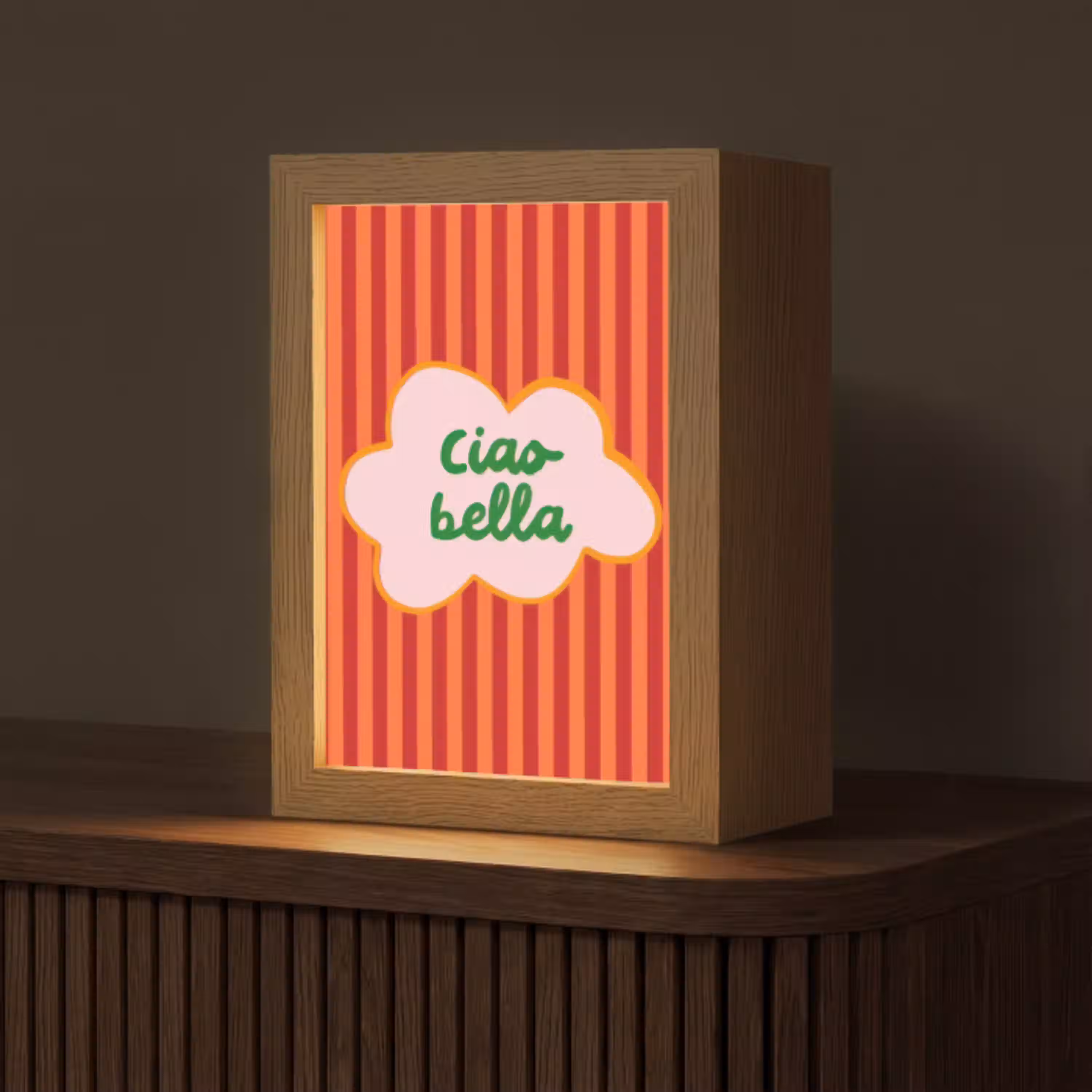 Ciao bella - Tekstwolk - Strepen - Oranje Light Box met kabel (Tafellamp) klein -z3d_website