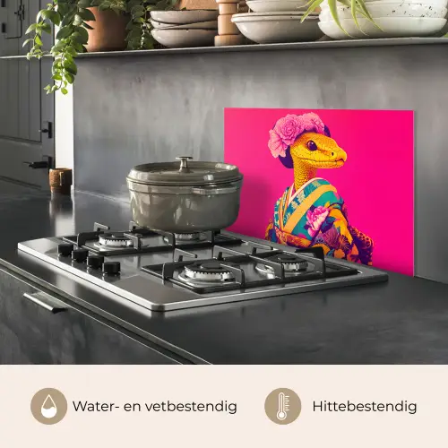 Hagedis - Bloemen - Roze - Kimono keuken achterwand spatscherm klein -usp_NL