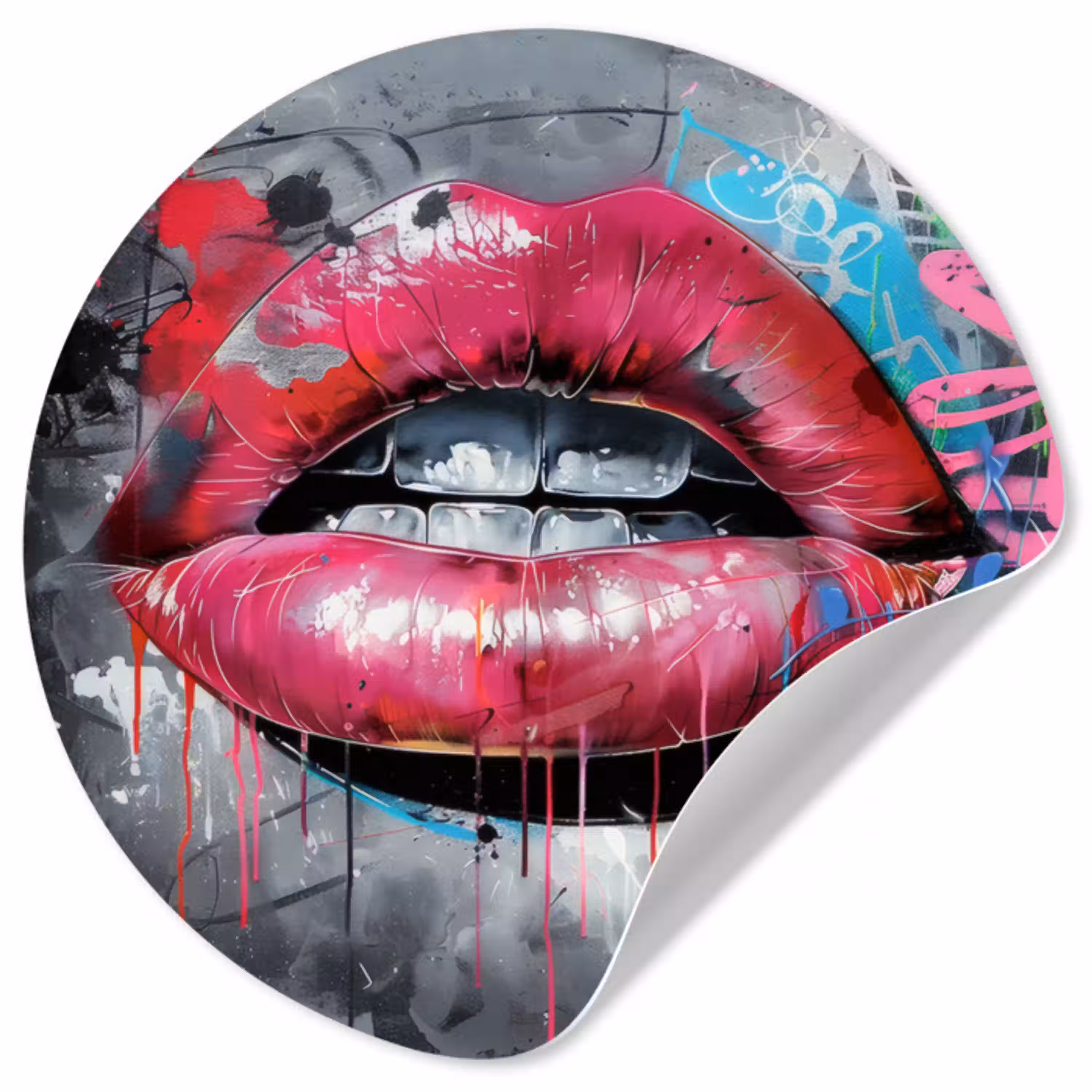 Lippen - Felroze - Graffiti - Verfstrepen Wandcirkel behangsticker klein -3d