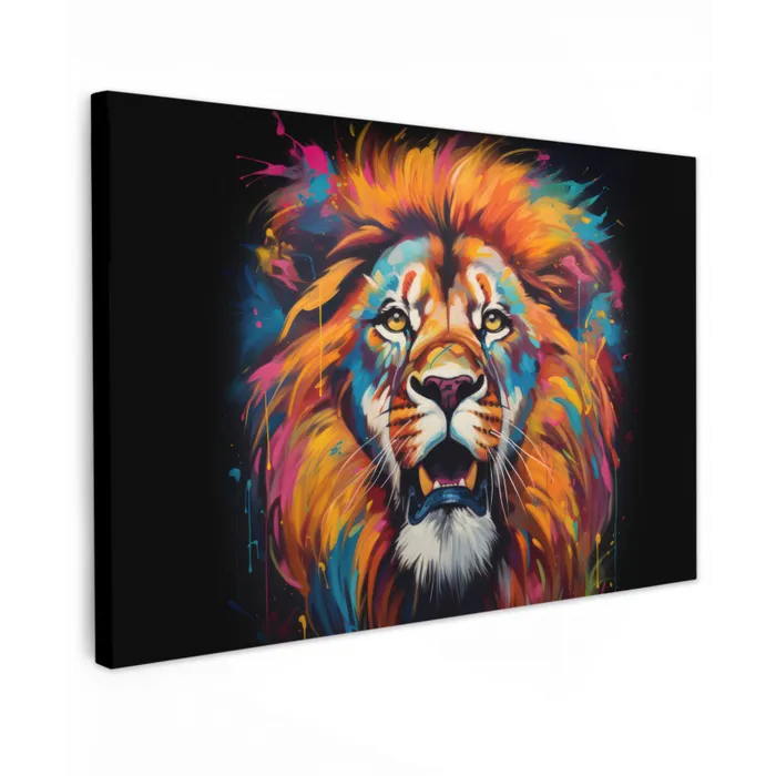 Leeuw - Graffiti - Dieren - Zwart canvas 2cm klein -z3d