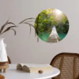 Jungle - Water - Brug - Natuur - Planten Wandcirkel behangsticker klein -sfeer3