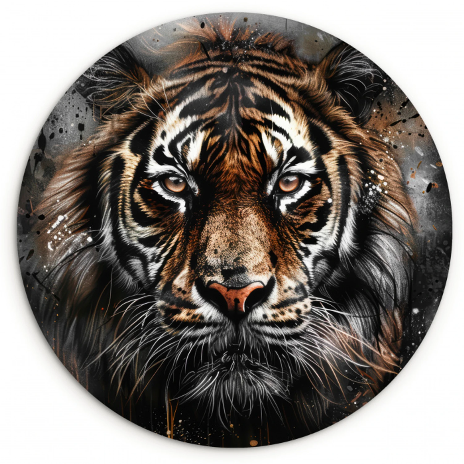Tijger - Dieren - Portret - Luxe - Zwart Wandcirkel kunststof plaat 5mm dik klein -3d