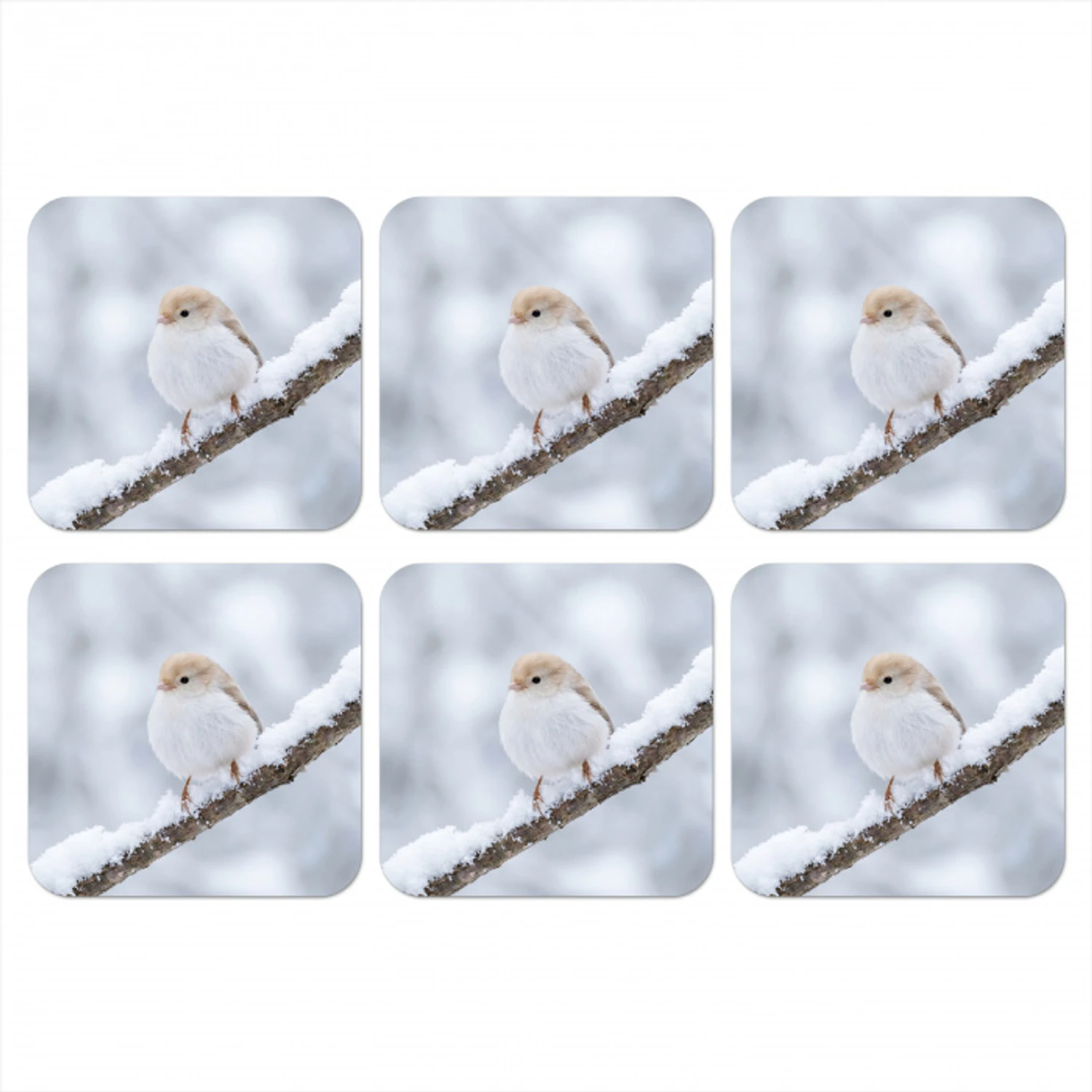 Vogeltje - Sneeuw - Tak - Winter - Zacht onderzetter kurk middel -3d
