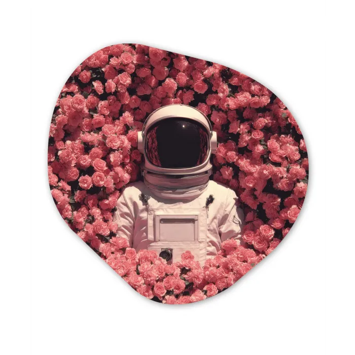 Bloemen - Roze - Astronaut Wandcirkel Organisch Forex 3mm klein -3d