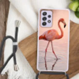 Flamingo - Water - Roze Hoesje Samsung Galaxy A52 5G met koord klein -sfeer4