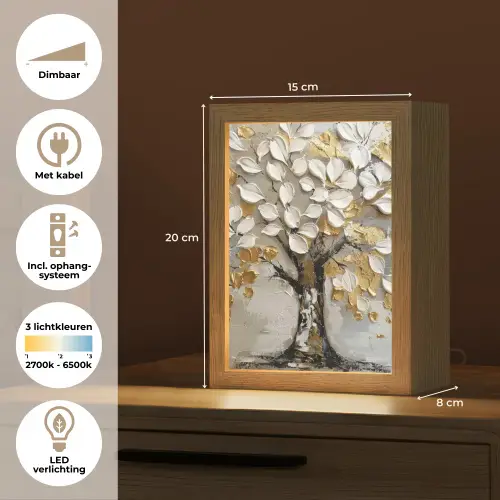 Boom - Beige - Grijs - Goud - Abstract Light Box met kabel (Tafellamp) klein -USP_NL