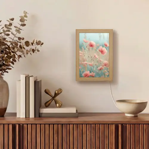 Bloemen - Natuur - Klaprozen - Bloemenveld Light Box met kabel (Tafellamp) klein -sfeer2