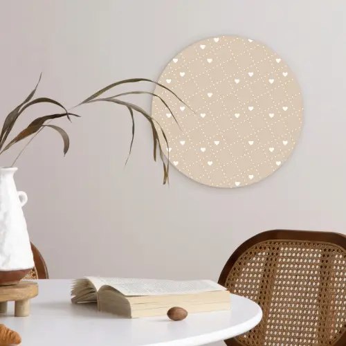 Beige - Wit - Hartjes - Patroon Wandcirkel plexiglas klein 852 -sfeer4