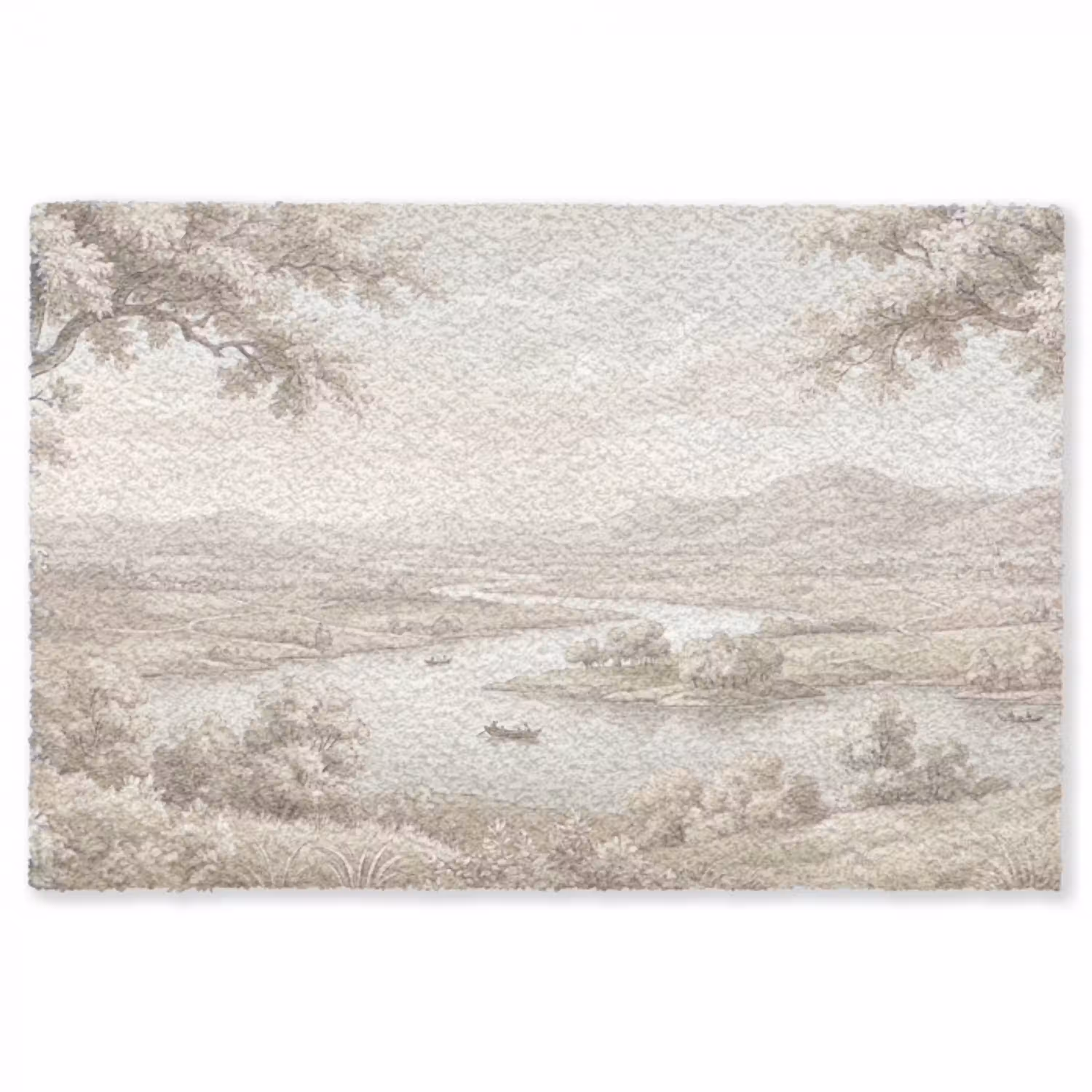 Rivierlandschap - Bergen - Natuur - Vintage - Beige Vloerkleed Rechthoek klein -3d