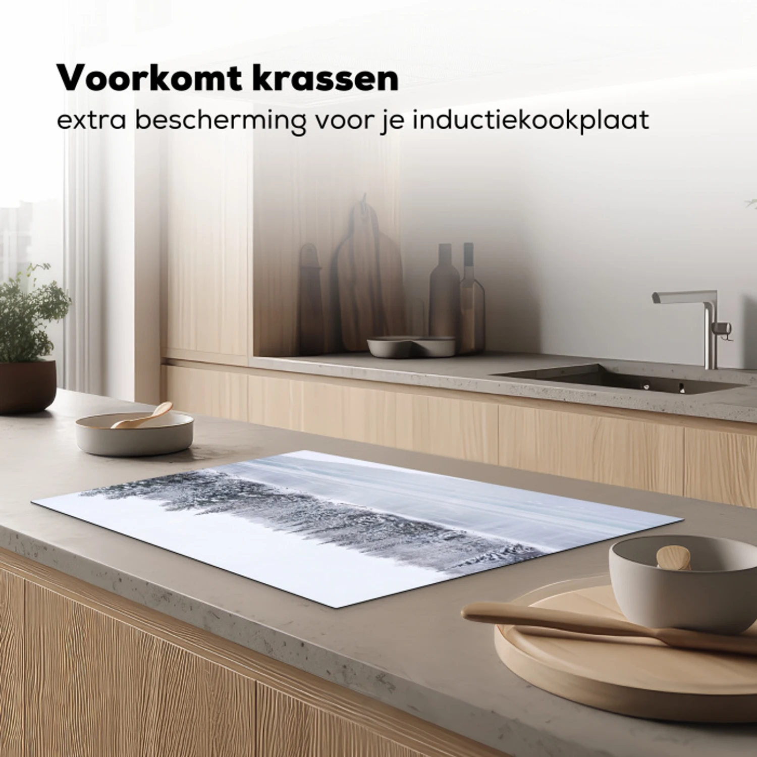 Meer - Dennen - IJs - Winter - Rustgevend Inductie beschermer vinyl 3mm klein -sfeer1