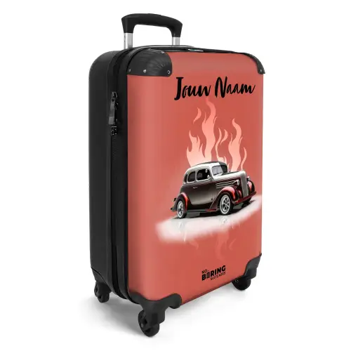 Grijze auto met roze vlammen NBS - Handbagage koffer - Kinderen Unisex middel -productfoto_3d