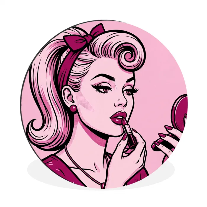 Vintage - Vrouw - Roze Wandcirkel aluminium klein -3d