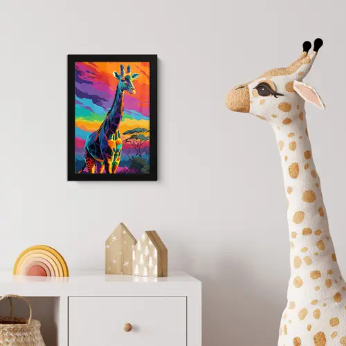 Giraffe - Savanna - Lucht - Gekleurd fotolijst zwart zonder passe partout klein -usfeer4_kinderkamer