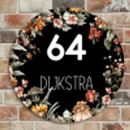 Bloemen - Zwart - Modern Naambord Rond klein -sfeer2