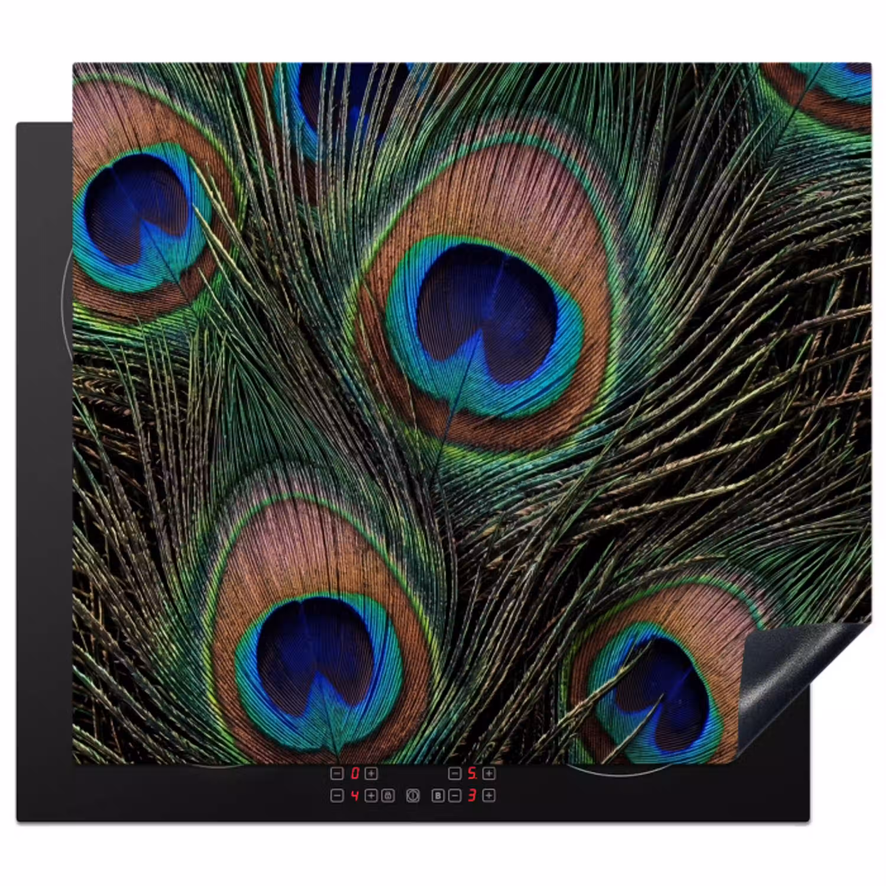 Pauwenveren - Klassiek - Groen Inductie beschermer vinyl 3mm middel -3d
