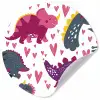 Dino - Hart - Patronen - Roze - Meisjes - Dinosaurus Wandcirkel behangsticker klein -3d
