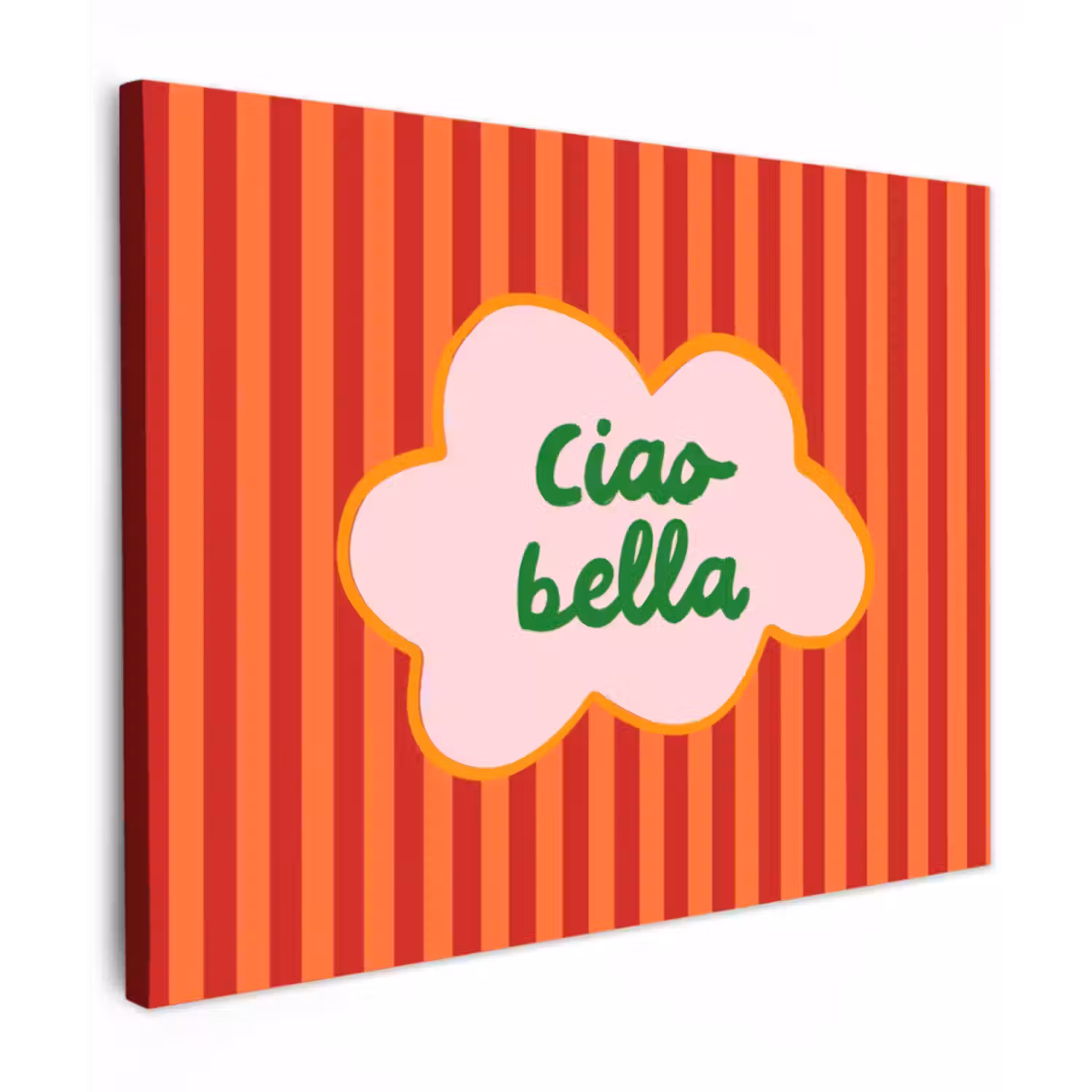 Canvas schilderij - Ciao bella - Tekstwolk - Strepen - Oranje