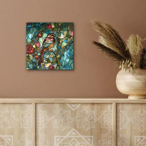 Vogel - Tak - Rozen - Mozaïek aluminium wit klein -sfeer4