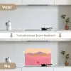 Bloemenweide - Heuvels - Silhouet - Roze keuken achterwand spatscherm klein -voor_na_NL