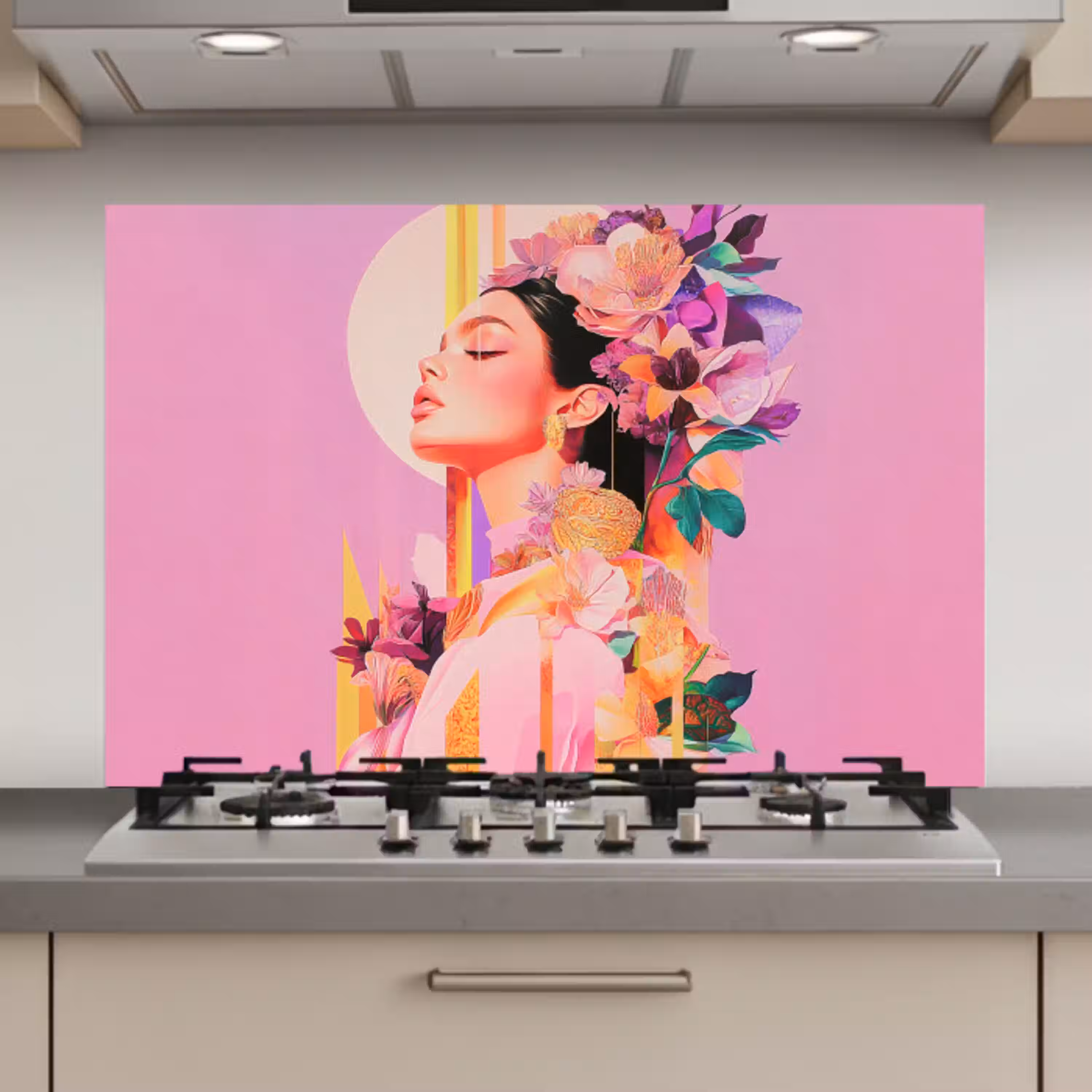 Vrouw - Bloemen - Paars - Abstract keuken achterwand spatscherm klein -3d_website
