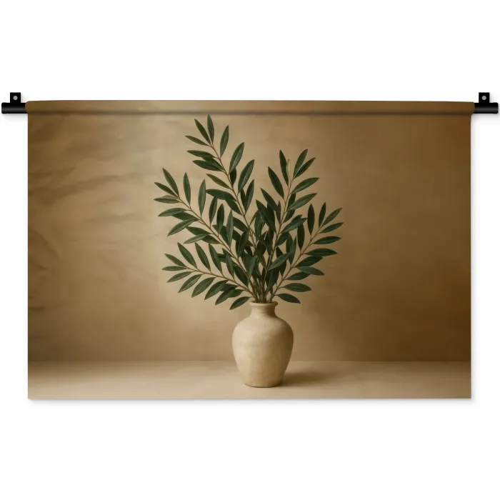 Vaas - Olijftakken - Bladeren - Beige Wandkleed katoen klein -zz3d