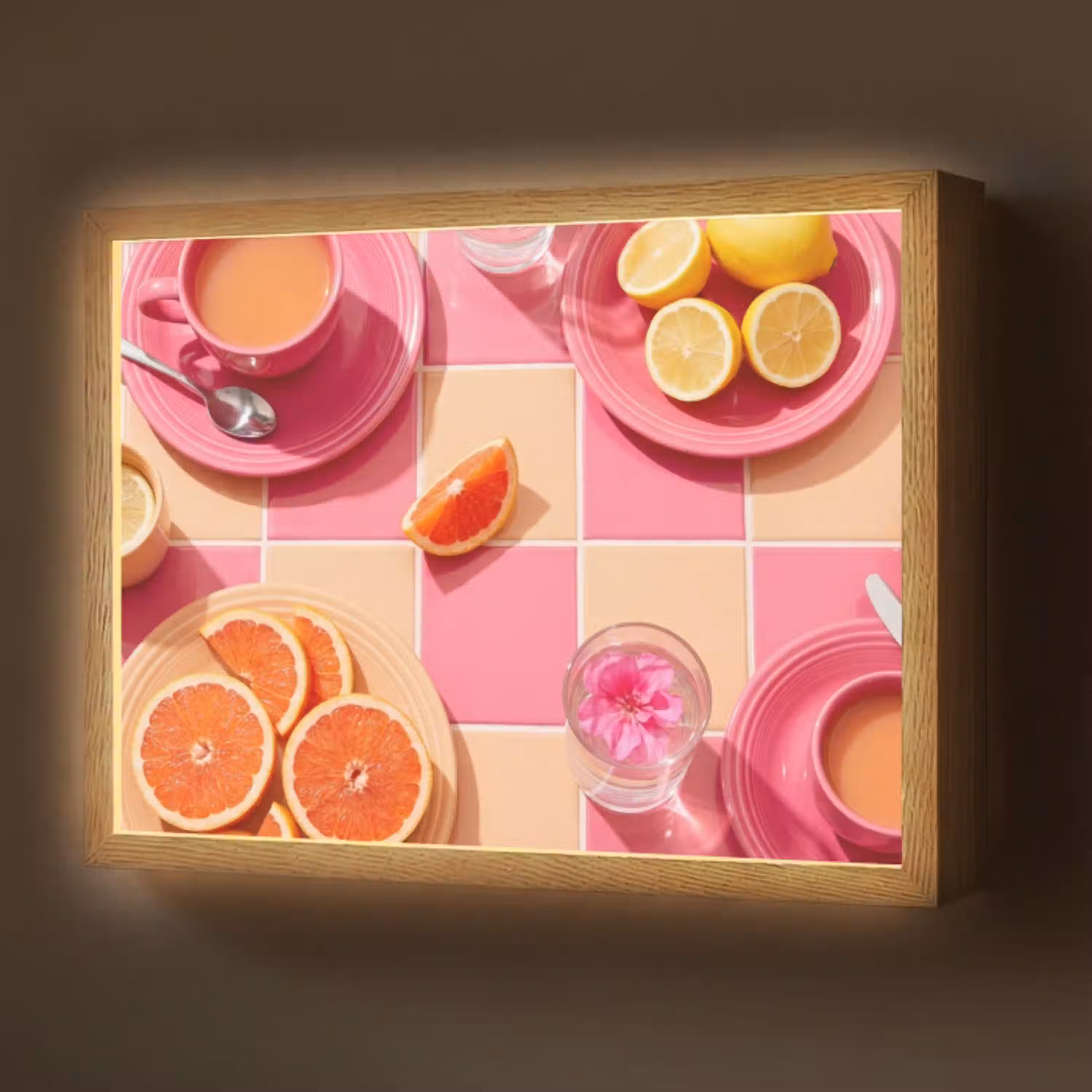 Eten - Citrusvruchten - Stillevens - Roze - Oranje Light Box met batterij (Wandlamp) middel -z3d_website