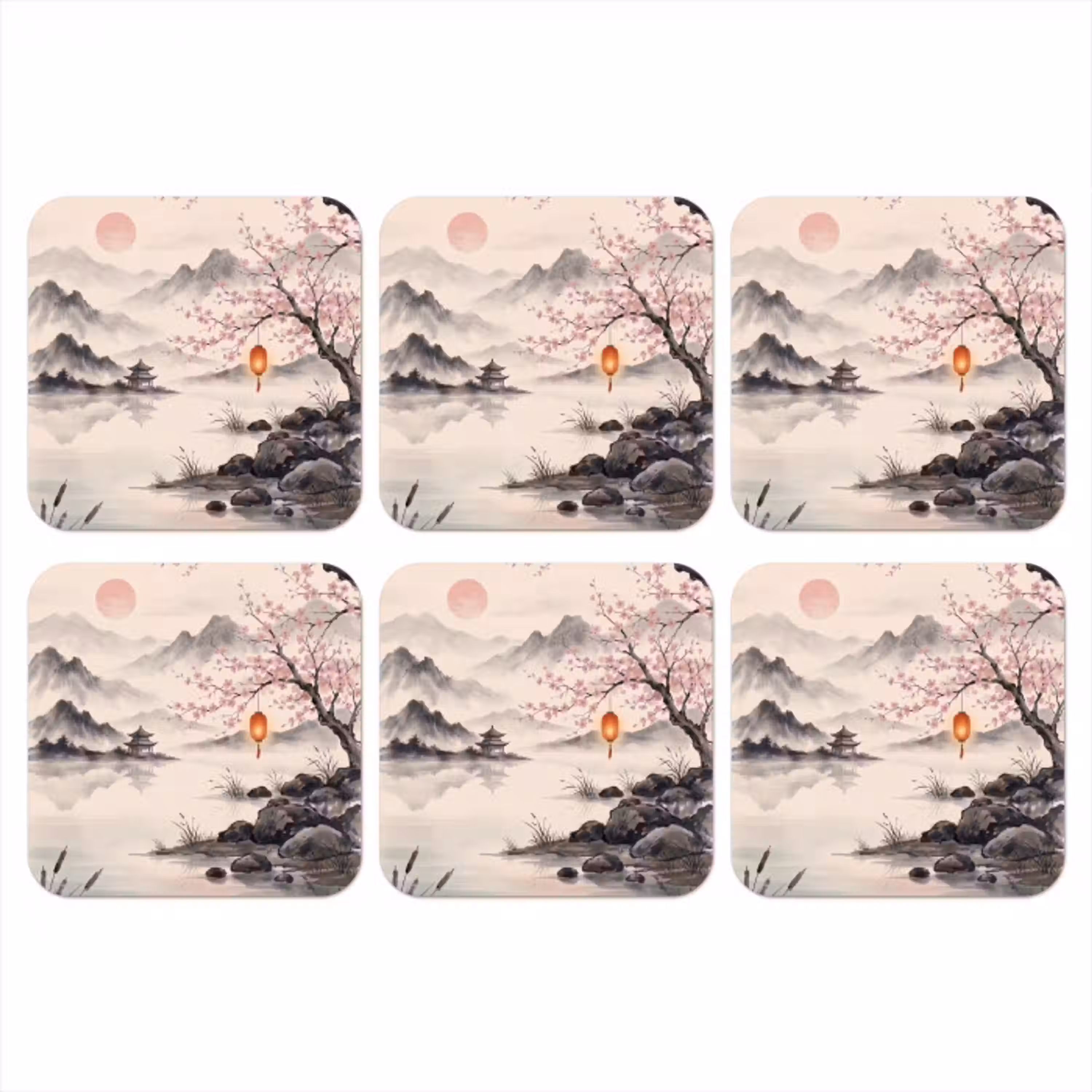 Zon - Japans - Traditioneel onderzetter kurk middel -3d