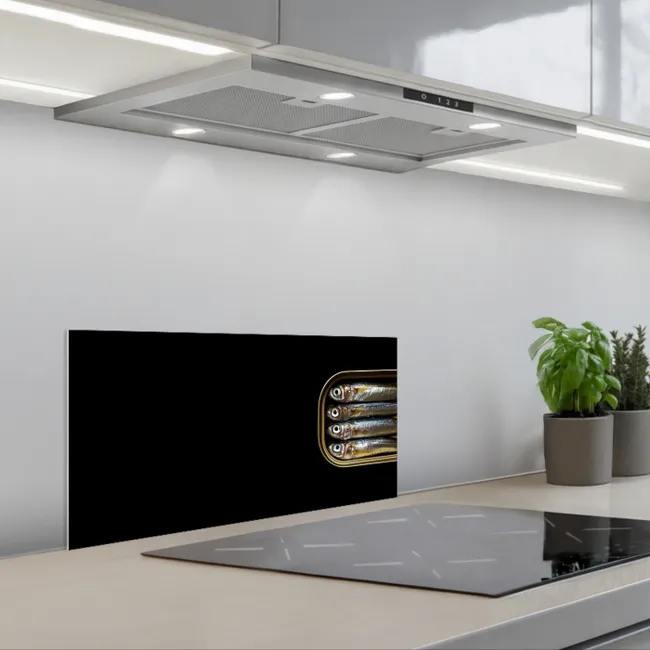 Sardines - Blik - Zwart - Vissen keuken achterwand spatscherm klein -3d_schuin