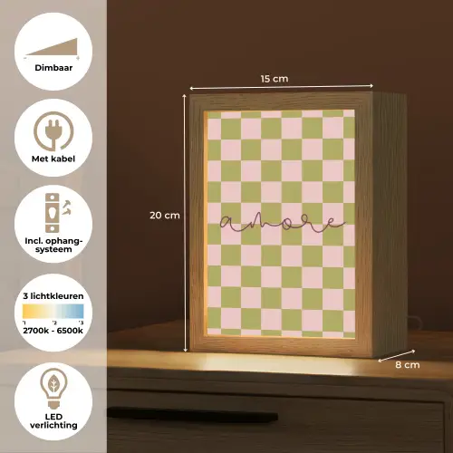Patroon - Geblokt - Olijfgroen - Amore Light Box met kabel (Tafellamp) klein -USP_NL