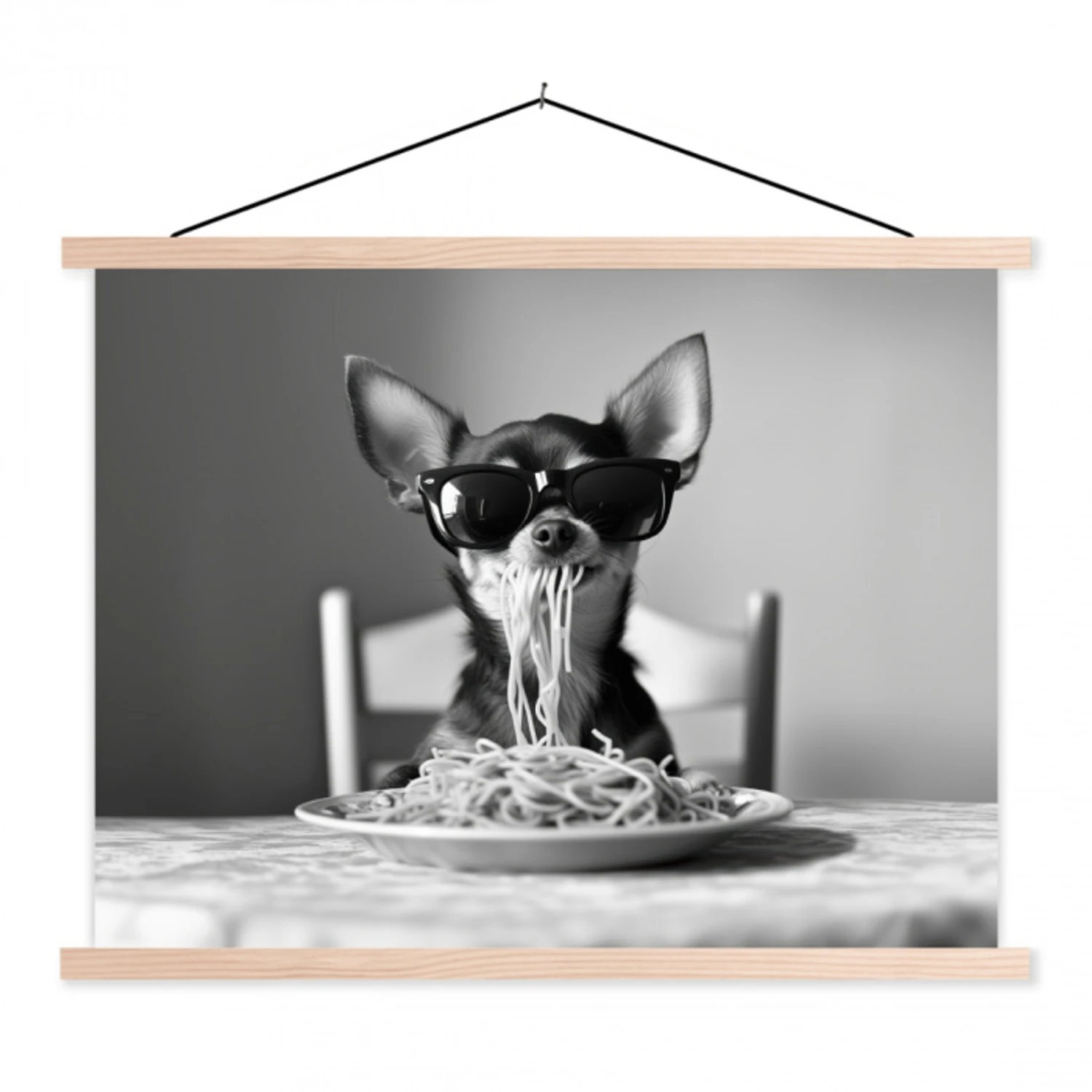 Chihuahua - Hond - Zonnebril - Humoristisch - Zwart - Wit - Spaghetti textielposter latten blank klein -3d