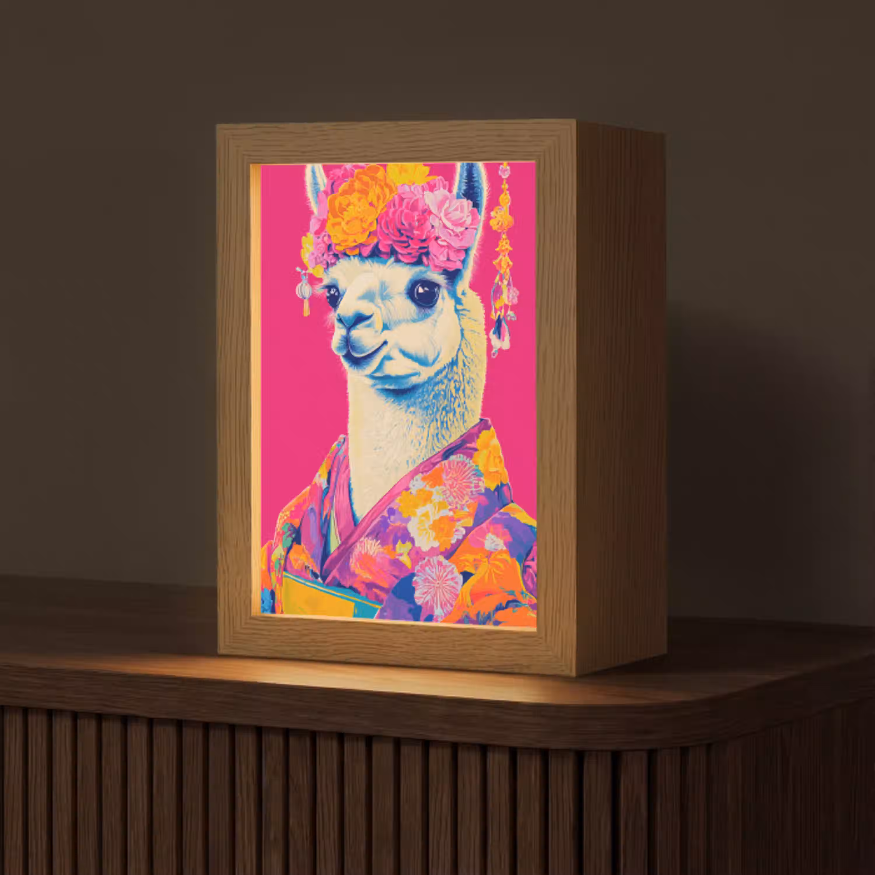 Lama - Kimono - Bloemenkrans - Felroze Light Box met kabel (Tafellamp) klein -z3d_website
