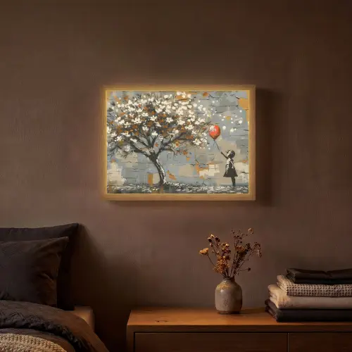 Boom - Graffiti - Banksy Style - Balloon Girl Light Box met batterij (Wandlamp) middel -sfeer4