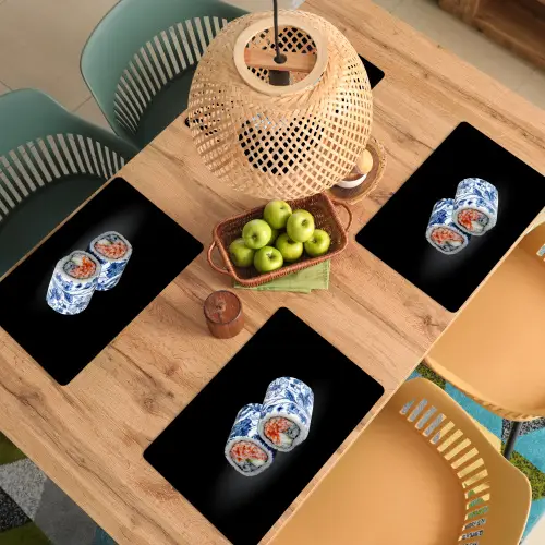 Sushi - Delfts blauw - Rijst - Vis - Elegant Placemat vinyl groot -zzsfeer5_Kitchenyeah-website