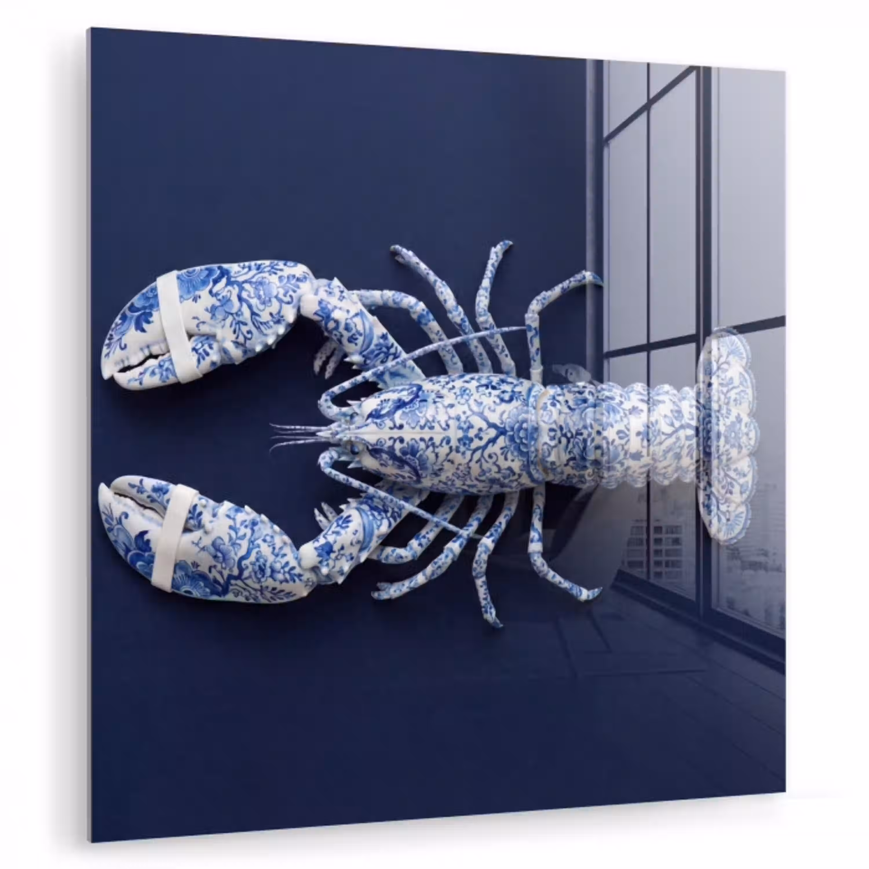 Kreeft - Porselein - Delfts - Blauw plexiglas 5mm klein -zzzproduct_nieuw