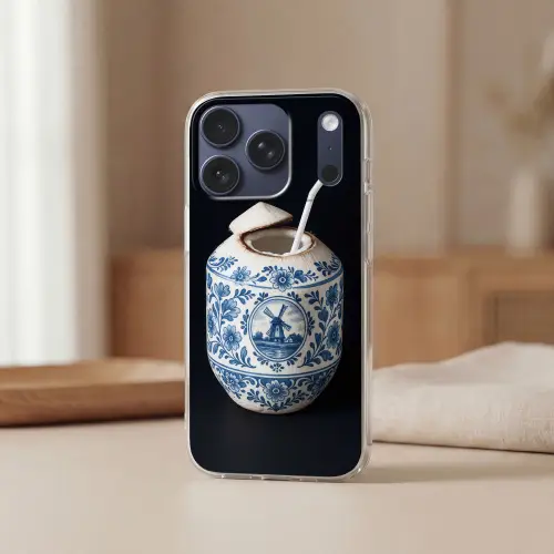 Kokosnoot - Eten - Delfts blauw - Drinken Telefoonhoesje iPhone 17 Pro klein -sfeer2