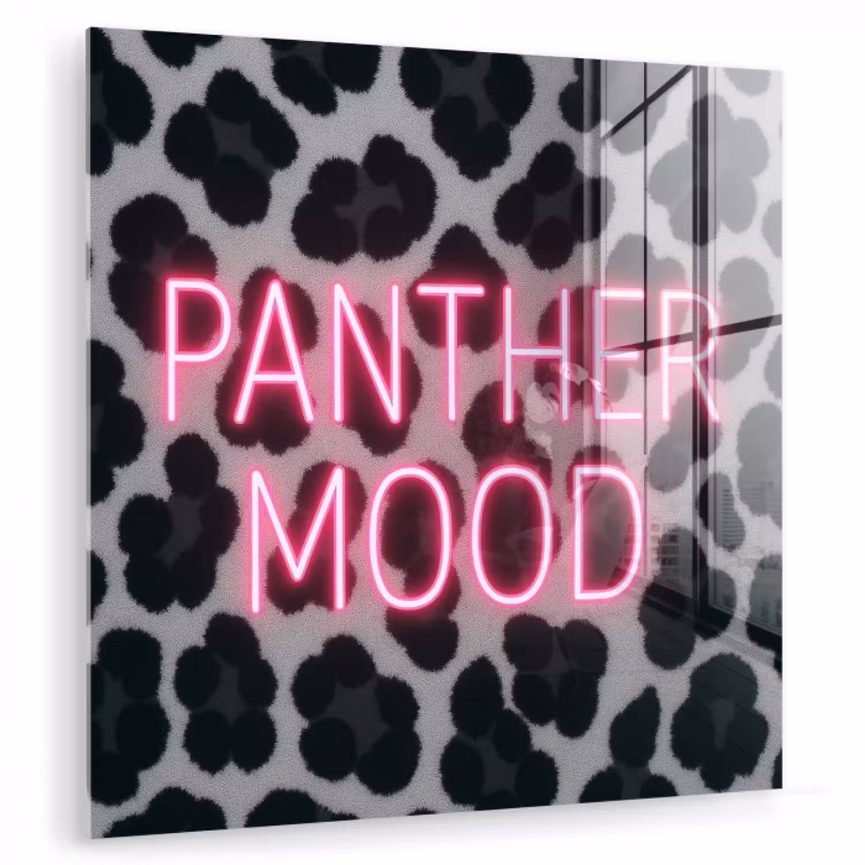 Panterprint - Zwart - Neonletters - Roze plexiglas 5mm klein -zzzproduct_nieuw