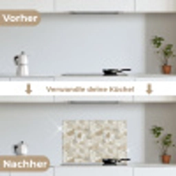 Mozaïek - Stenen - Beige keuken achterwand spatscherm klein 900 -voor_na_DE
