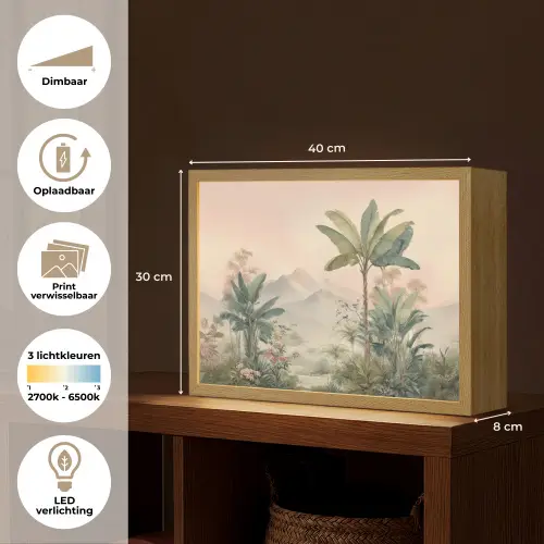 Tropisch landschap - palmbomen - Bloemen - Roze lucht Light Box met batterij (Wandlamp) middel -USP_websiteoverzichtNL