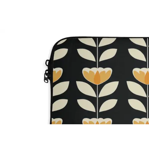 Retro - Bloem - Zwart - Okergeel laptophoes neopreen klein 279 -detail